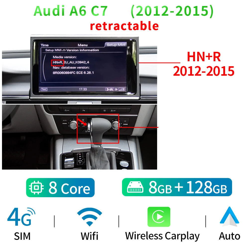 carplay audi a6 c7 HN+R 2012–2015 avec 8 Go RAM et 128 Go de mémoire