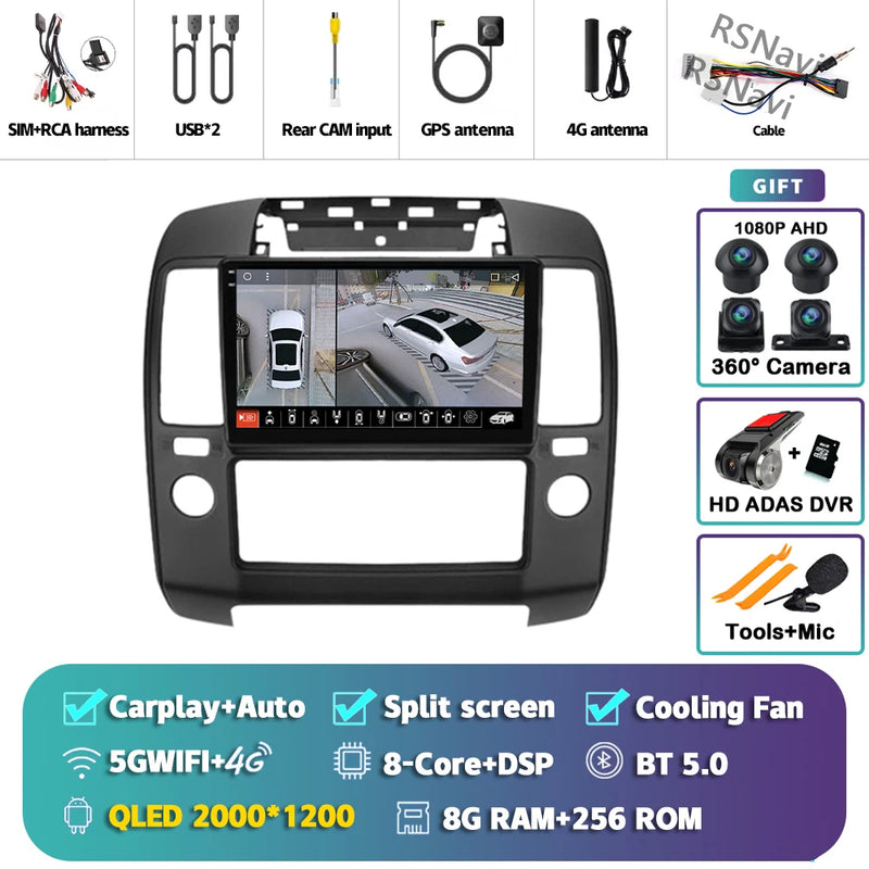Autoradio CarPlay Nissan Navara D40 (2004-2010) – Écran 9 pouces, Android 16, vue 40