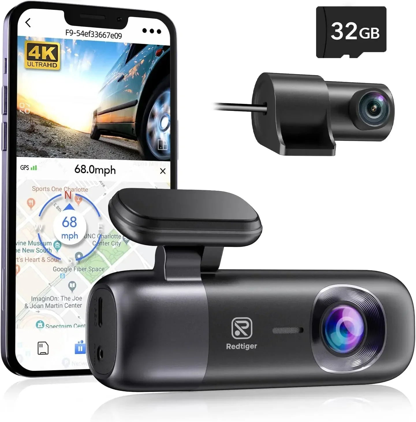 Dashcam 4K WiFi GPS – Caméra voiture pare-brise avec carte SD 32 Go + super condensateur
