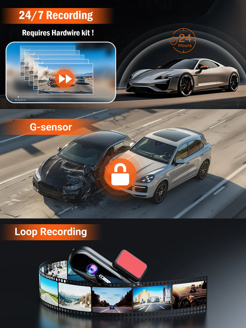 Dashcam Mini 4K Wi-Fi 5 GHz – Avant 4K et Arrière 1080P, Annonces Vocales, vue 6