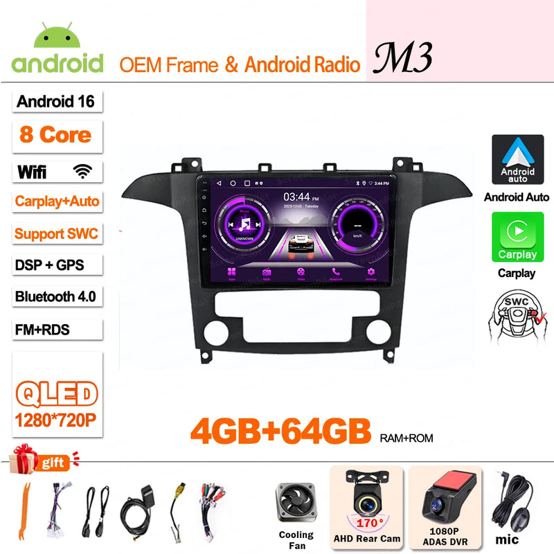 Autoradio CarPlay Ford S-Max (2006-2015) – Écran 9 pouces sans fil, jusqu'à 12 Go + 256 Go, vue 32