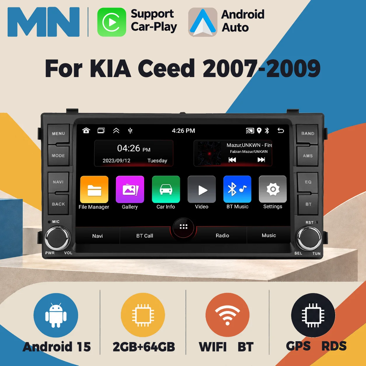 Autoradio CarPlay Kia Ceed (2007-2009) – Écran 7 pouces, sans fil