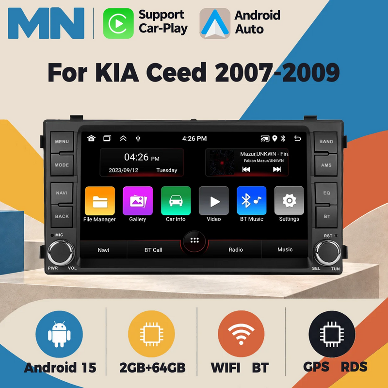 Autoradio CarPlay Kia Ceed (2007-2009) – Écran 7 pouces, sans fil