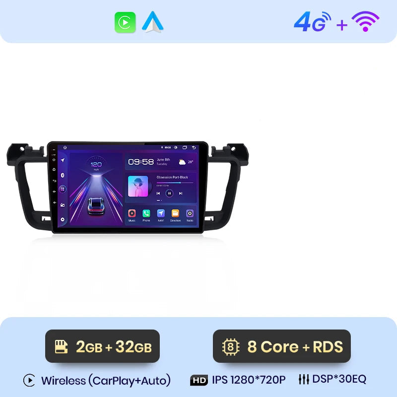 Autoradio Android Peugeot 508 avec CarPlay sans fil (2011–2018)