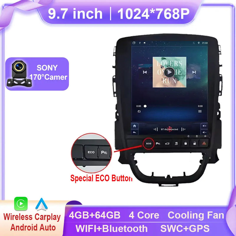 Autoradio CarPlay Opel Astra J (2009-2015) et Cascada – Écran vertical 9,7 pouces, jusqu'à 8 Go + 256 Go, vue 9