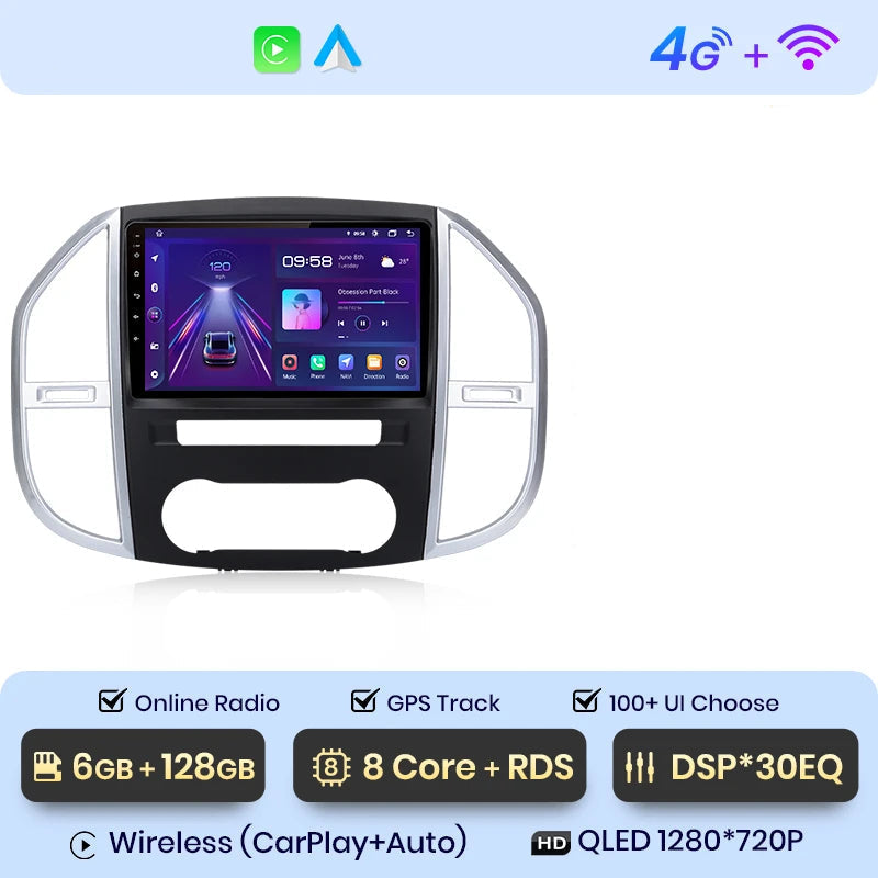Autoradio Mercedes Vito W447 2014-2020 – Écran QLED HD, CarPlay sans fil et GPS intégré