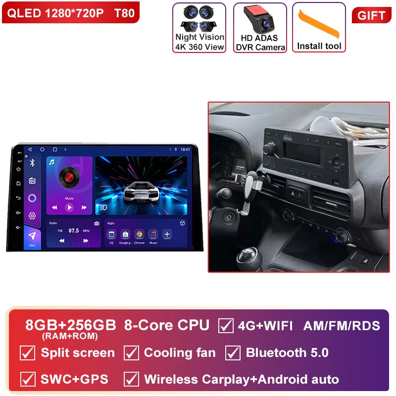 Autoradio CarPlay Citroën Berlingo, Peugeot Partner et Opel Combo (2019-2021) – Écran 10 pouces, jusqu'à 12 Go + 256 Go, vue 47
