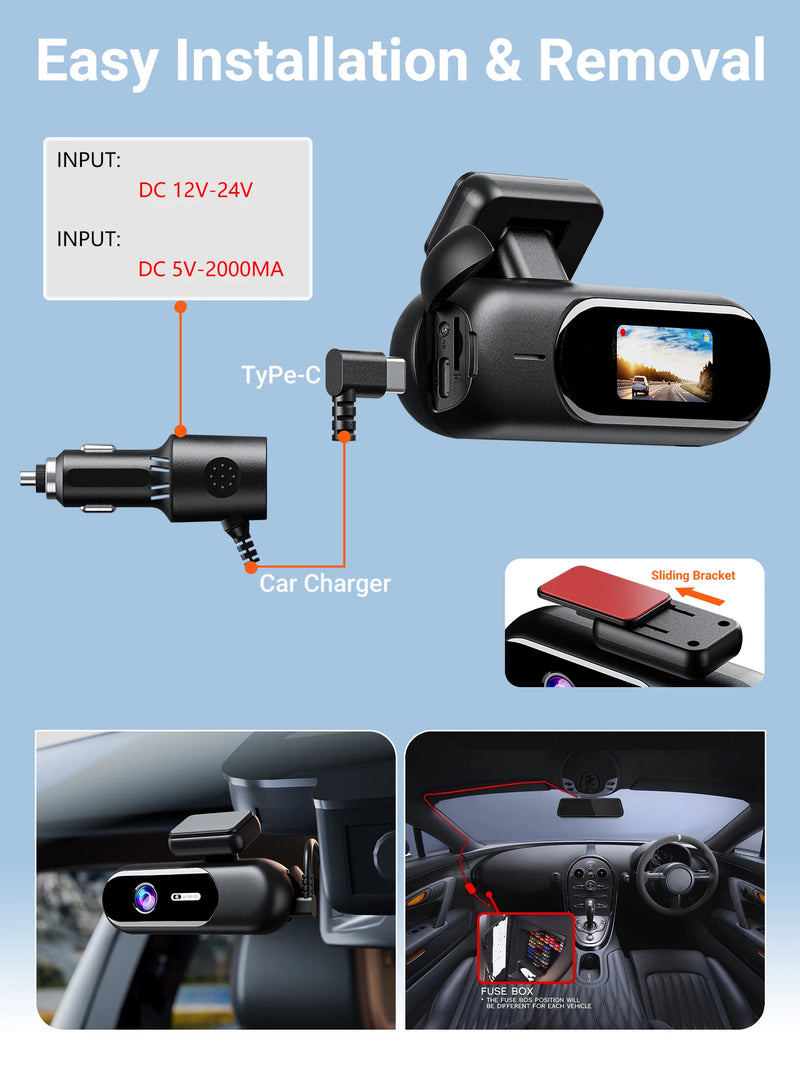Dashcam Mini 4K Wi-Fi 5 GHz – Avant 4K et Arrière 1080P, Annonces Vocales, vue 19