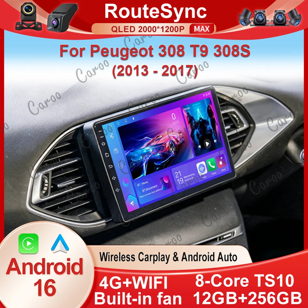 Autoradio CarPlay Peugeot 308 T9 et 308S (2013-2017) – Écran 9 pouces, sans fil