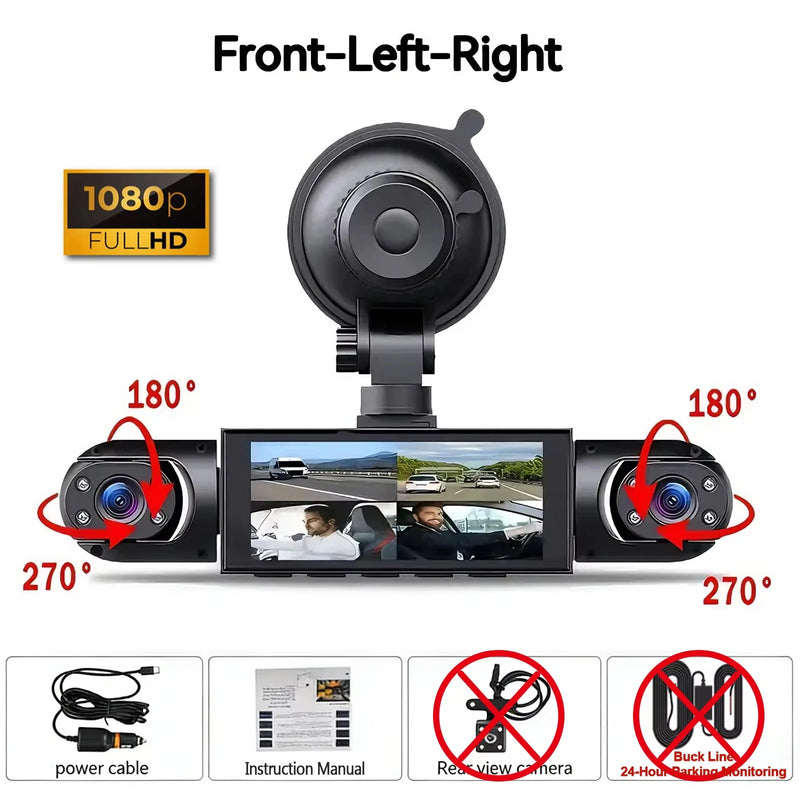 Dashcam 3 ou 4 Caméras – Avant 1080P, Côtés Orientables et Arrière, Mode Parking, vue 23