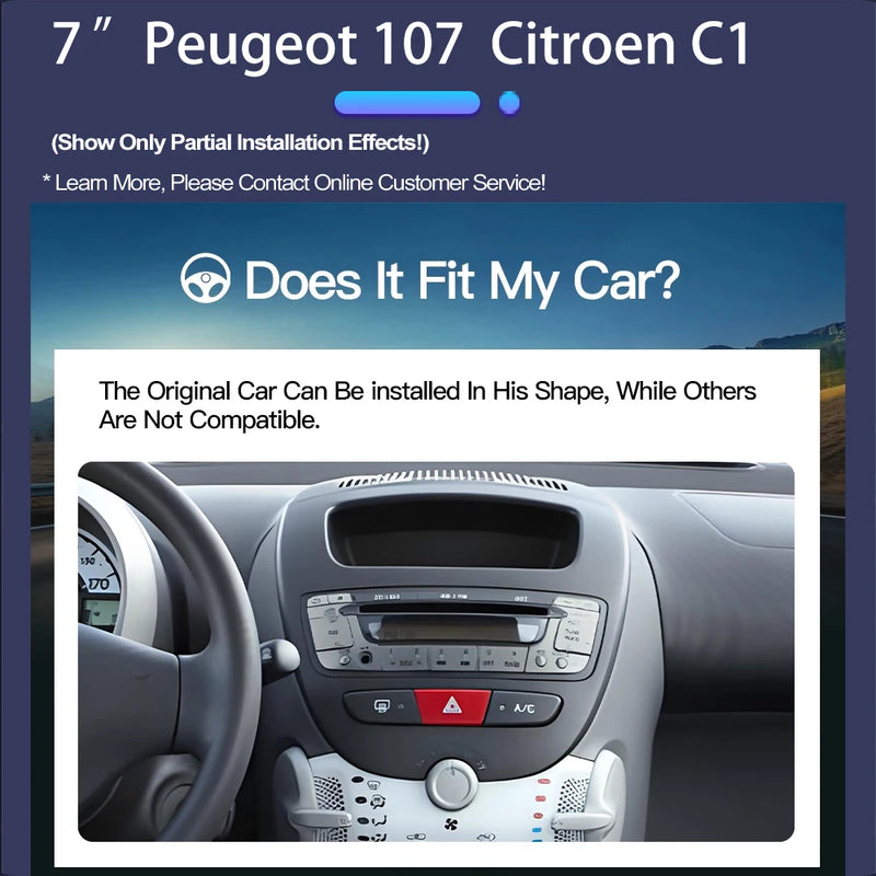 Autoradio CarPlay Peugeot 107 et Citroën C1 (2005-2014) – Écran 7 pouces, sans fil, jusqu'à 6 Go + 128 Go, vue 3