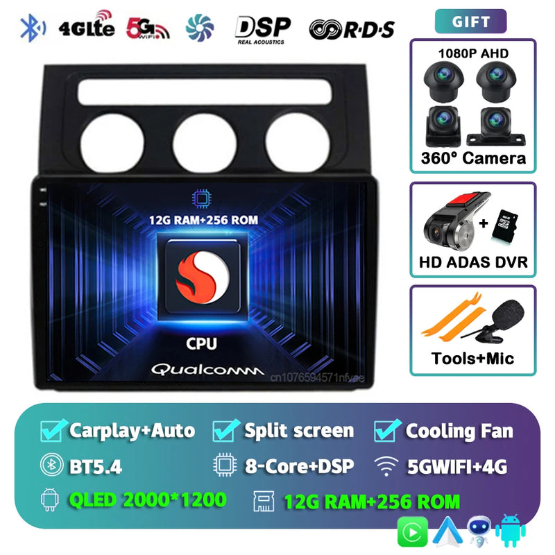 Autoradio CarPlay Volkswagen Touran 1 (2003-2010) – Écran 2K 9 pouces, Android 16, vue 16