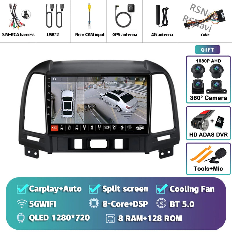 Autoradio CarPlay Hyundai Santa Fe 2 (2006-2012) – Écran 9 pouces, jusqu'à 16 Go + 512 Go, vue 30