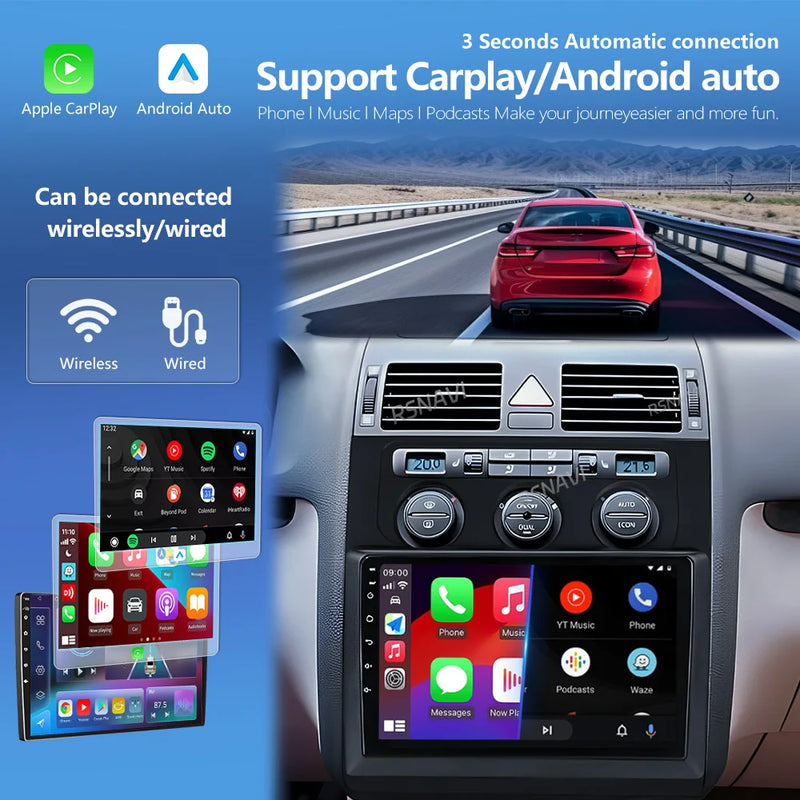 Autoradio CarPlay Volkswagen Touran 1 (2003-2010) – Écran 2K 9 pouces, Android 16, vue 2