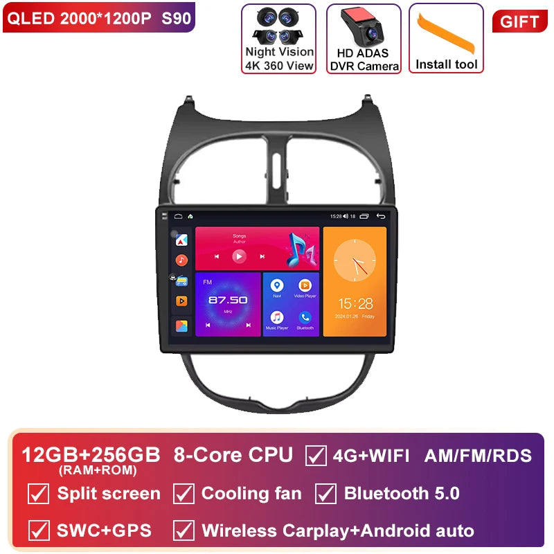 Autoradio CarPlay Peugeot 206, 206 CC et 206 SW (2000-2008) – Écran QLED 9 pouces, jusqu'à 12 Go + 256 Go, vue 43
