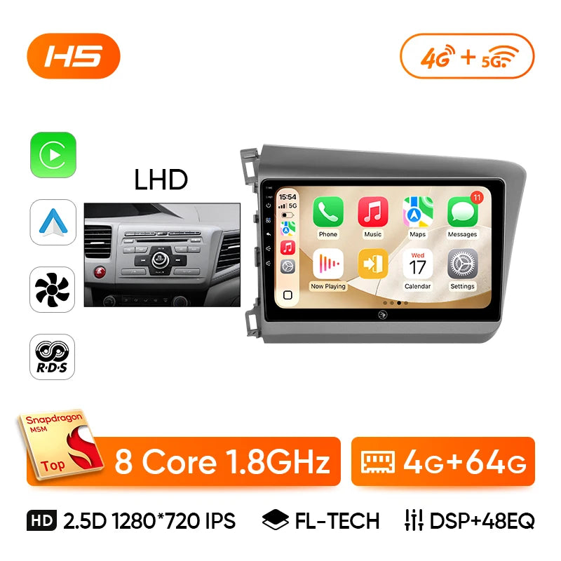 Autoradio CarPlay Honda Civic 9 (2012-2016) – Écran 9 pouces IPS, jusqu'à 8 Go + 256 Go, vue 36