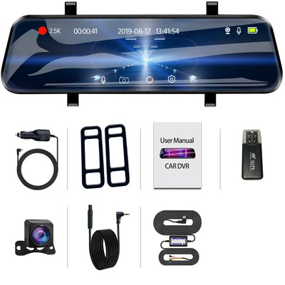 caméra voiture 360 sans fil 2.5K – Rétroviseur tactile avec double dashcam