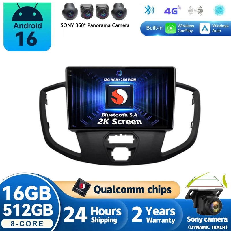Autoradio CarPlay Ford Transit (2015-2018) – Écran 9 pouces, 4G, jusqu'à 12 Go + 256 Go