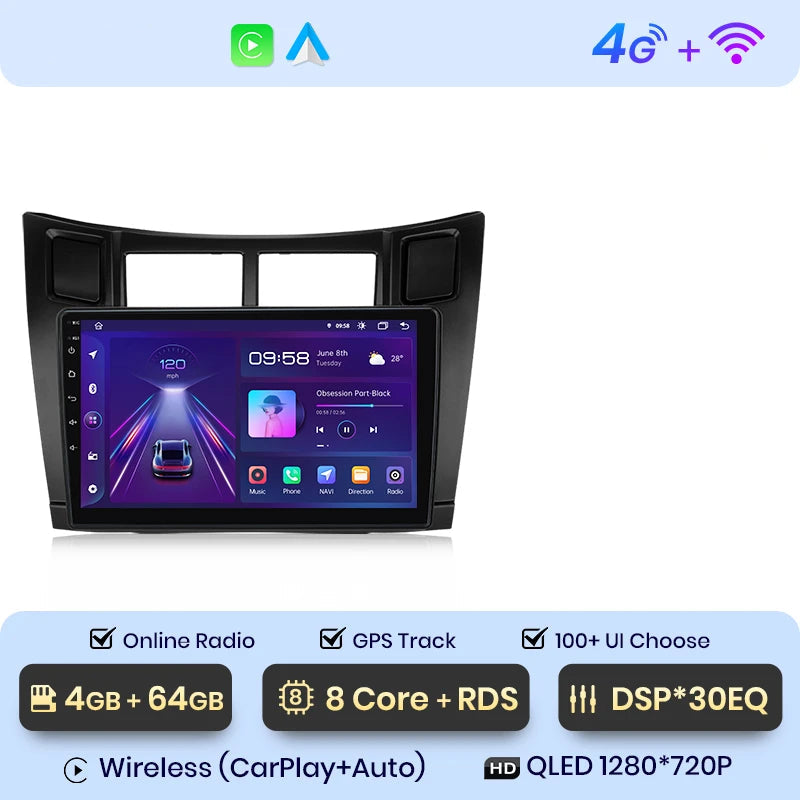 Toyota Yaris Apple CarPlay 2005 à 2012 – Écran QLED HD + 4G intégrée