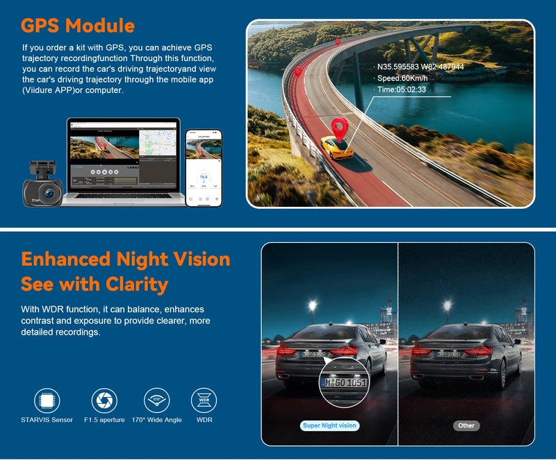 Dashcam 4K Avant et Arrière 4K – Écran 2 Pouces, Wi-Fi, GPS en Option, vue 9
