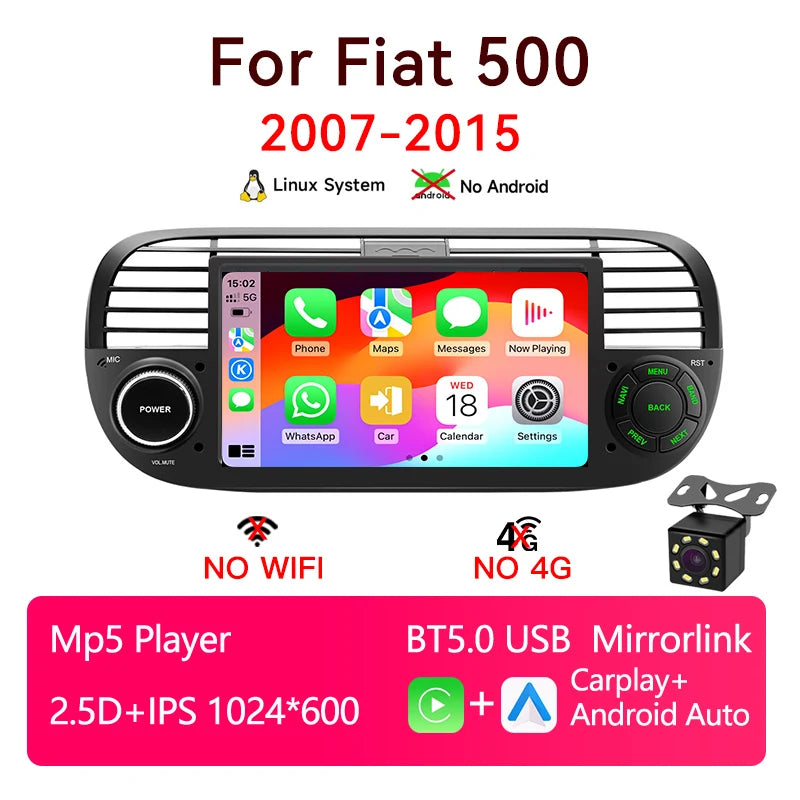 Autoradio CarPlay Fiat 500 (2007-2015) – Écran 7 pouces, sans fil, vue 9