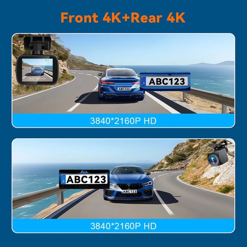 Dashcam 4K Avant et Arrière 4K – Écran 2 Pouces, Wi-Fi, GPS en Option, vue 2
