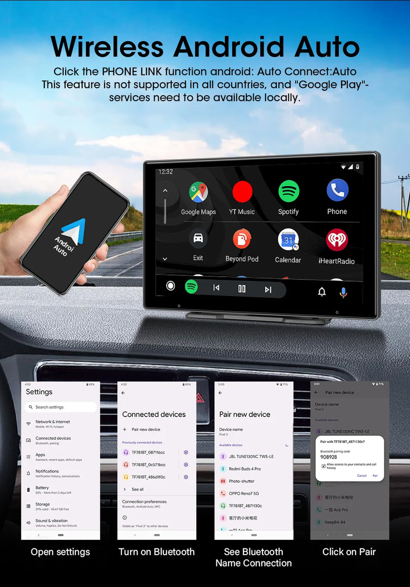 Écran CarPlay Portable 10,1 Pouces – Sans Fil, Dashcam 4K en Option, vue 16