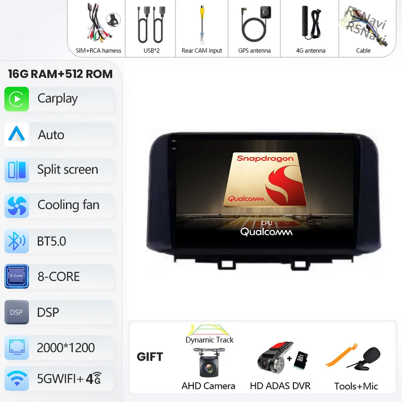 Autoradio CarPlay Hyundai Kona (2018-2022) – Écran 9 pouces, jusqu'à 16 Go + 512 Go, vue 8
