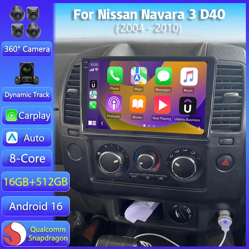 Autoradio CarPlay Nissan Navara D40 (2004-2010) – Écran 9 pouces, Android 16