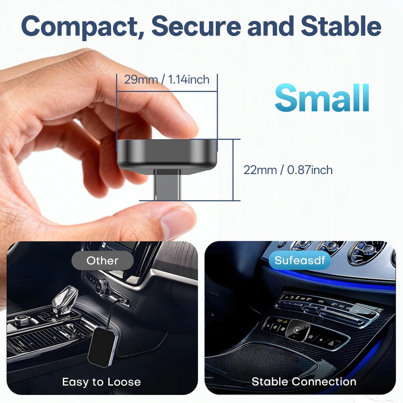 Adaptateur CarPlay Sans Fil USB-C 2 en 1 – CarPlay et Android Auto, 29 mm, Wi-Fi 5 GHz, vue 2