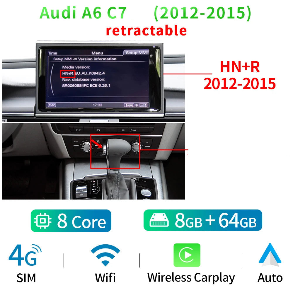 carplay audi a6 c7 HN+R 2012–2015 avec 8 Go RAM et 64 Go de stockage