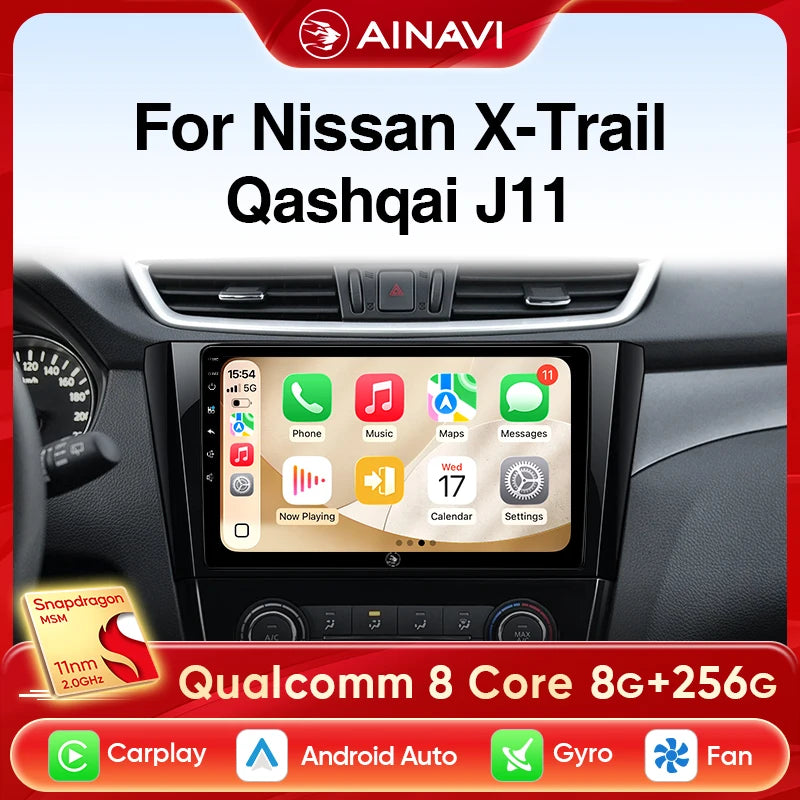 Autoradio CarPlay Nissan Qashqai J11 et X-Trail T32 (2014-2020) – Écran 10 pouces, Android 13
