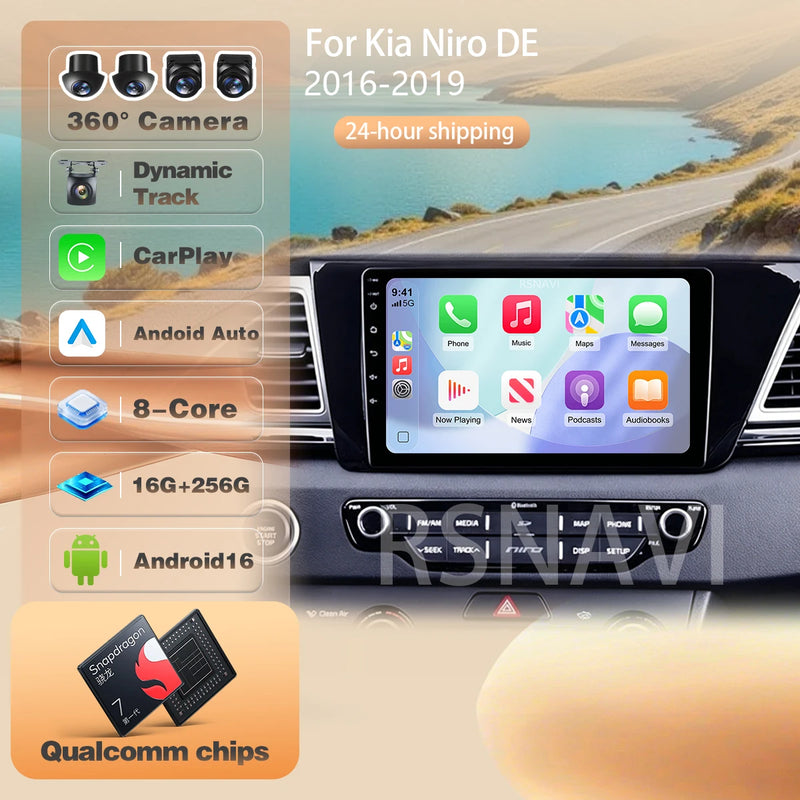 Autoradio CarPlay Kia Niro DE (2016-2019) – Écran 9 pouces, jusqu'à 16 Go + 256 Go