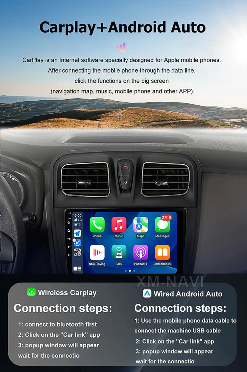 Autoradio CarPlay Fiat Panda (2003-2012) – Écran QLED 7 pouces, jusqu'à 8 Go + 256 Go, vue 2