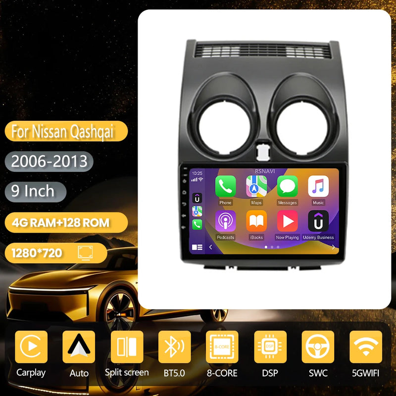 Autoradio CarPlay Nissan Qashqai J10 (2006-2013) – Écran 9 pouces, jusqu'à 16 Go + 256 Go, vue 23