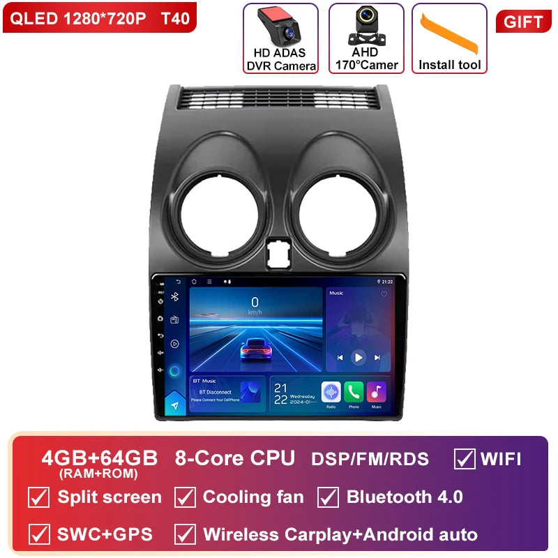 Autoradio CarPlay Nissan Qashqai J10 (2006-2013) – Écran 9 pouces, option écran 2K, jusqu'à 12 Go + 256 Go, vue 49