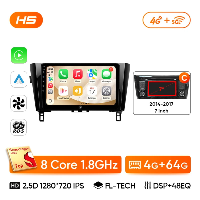 Autoradio CarPlay Nissan Qashqai J11 et X-Trail T32 (2014-2020) – Écran 10 pouces, Android 13, vue 9