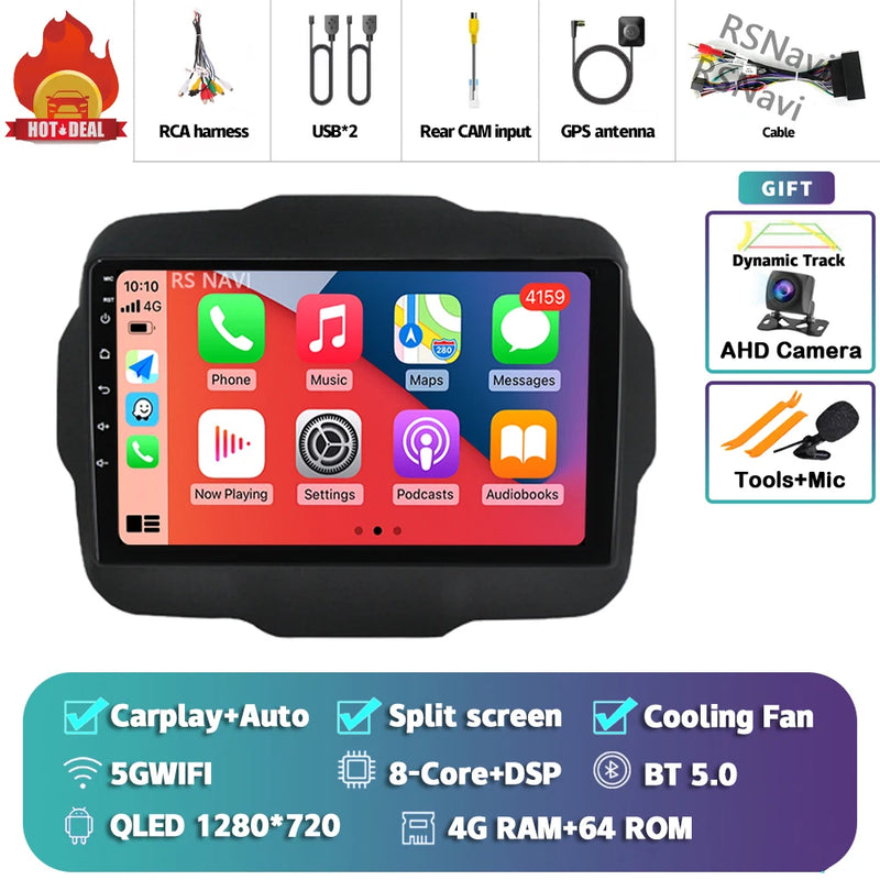 Autoradio CarPlay Jeep Renegade (2016-2020) – Écran 9 pouces, jusqu'à 16 Go + 512 Go, vue 45