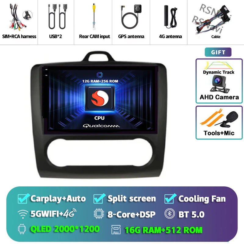Autoradio CarPlay Ford Focus 2 (2004-2011) – Écran 9 pouces, jusqu'à 16 Go + 512 Go, vue 13