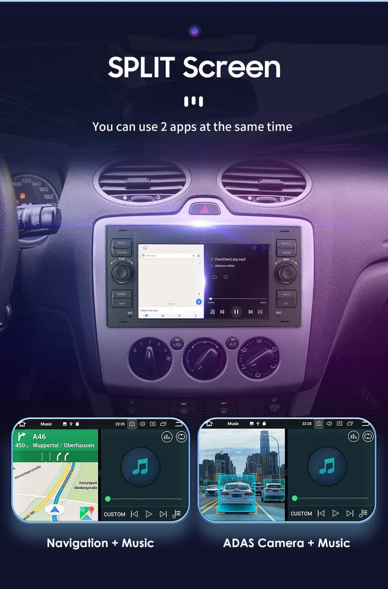 Autoradio CarPlay Ford Focus, Mondeo, S-Max et Kuga (2003-2012) – Écran 7 pouces, 2 DIN, vue 34