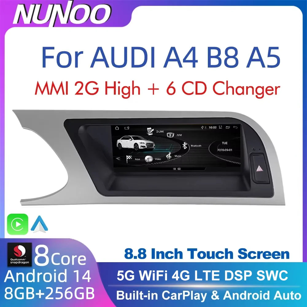 CarPlay Audi A4 B8 MMI 2G vue de face, écran tactile installé