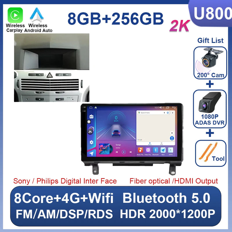 Autoradio CarPlay Opel Astra H (2006-2014) – Écran 9 pouces sans fil, jusqu'à 12 Go + 256 Go, vue 8