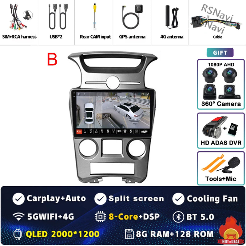 Autoradio CarPlay Kia Carens UN (2006-2012) – Écran 9 pouces, console type B, vue 30