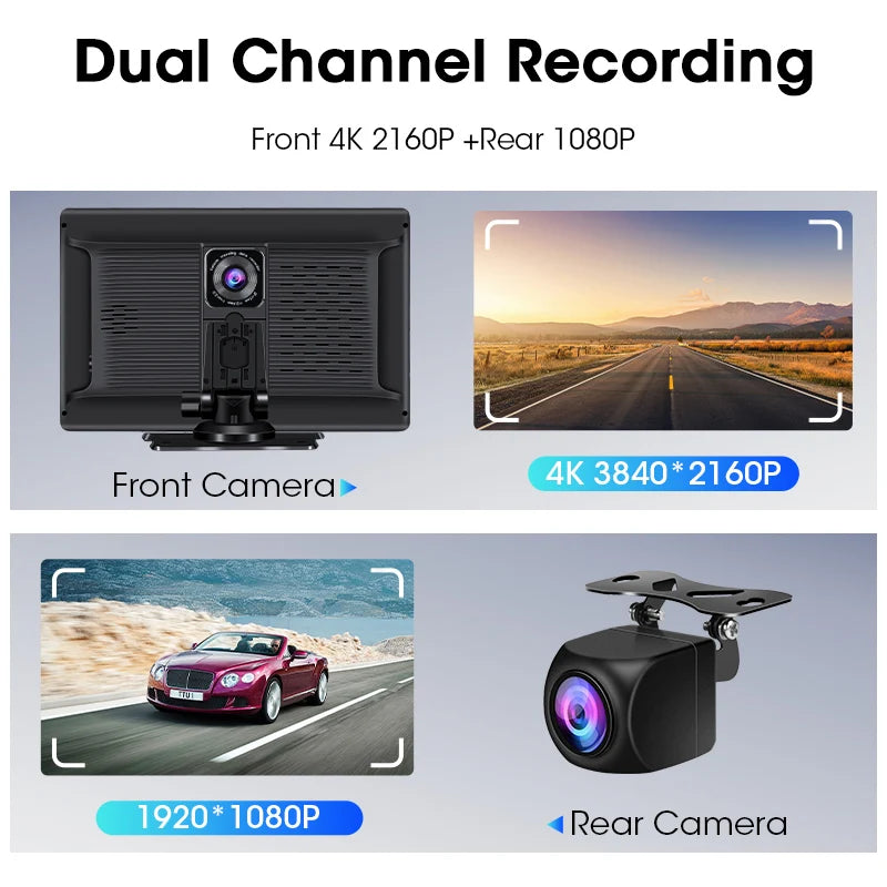 Écran CarPlay Portable 10,1 Pouces – Sans Fil, Dashcam 4K en Option, vue 3