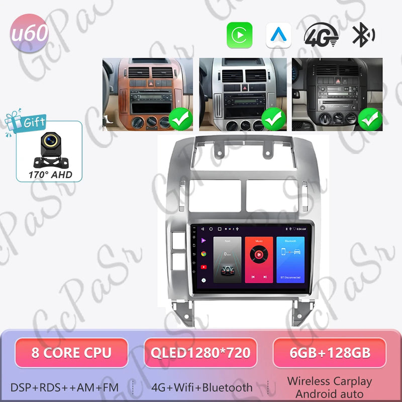 Autoradio CarPlay Volkswagen Polo 4 (2004-2009) – Écran 9 pouces, cadre noir ou argent, vue 45