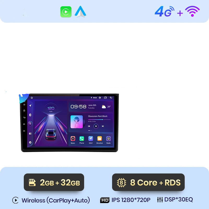 CarPlay Audi A4 B6 – Écran Android Auto sans fil 2000–2009