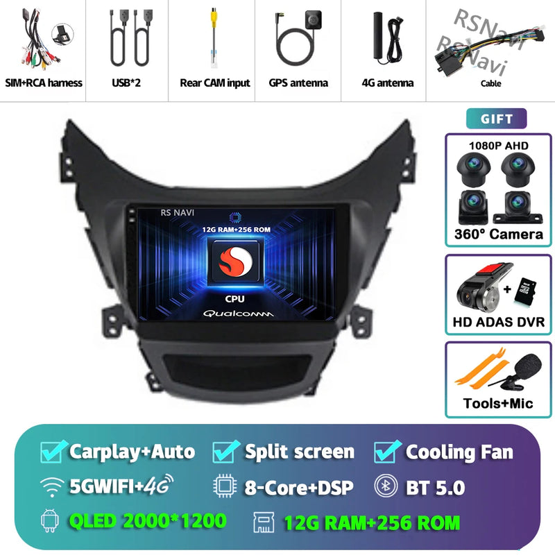 Autoradio CarPlay Hyundai Elantra (2012-2015) – Écran 9 pouces sans fil, jusqu'à 16 Go + 512 Go, vue 47