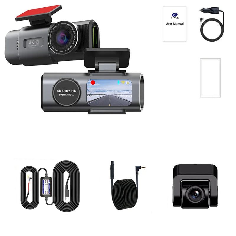 Dashcam 4K HDR WiFi GPS – Double caméra avant arrière Sony + SD 128 Go + kit 24h