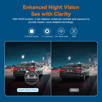 Dashcam 4K Avant et Arrière 4K – Écran 2 Pouces, Wi-Fi, GPS en Option, vue 4