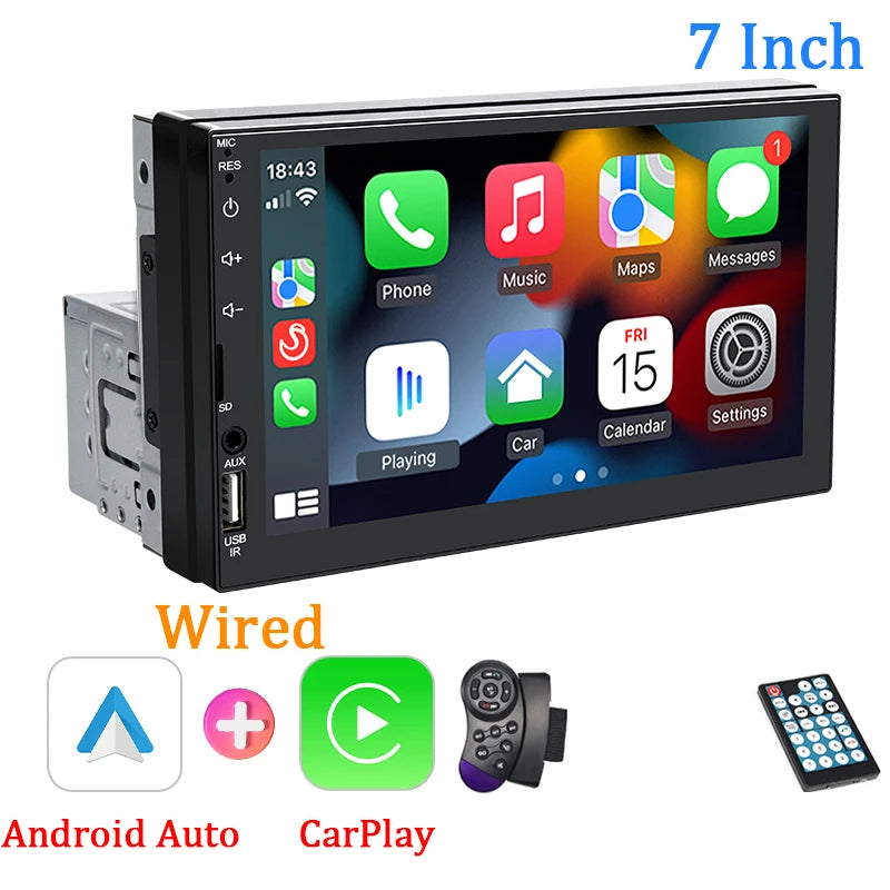 Autoradio CarPlay 1 DIN Universel – Écran 7 Pouces, Filaire, Télécommande, vue 23